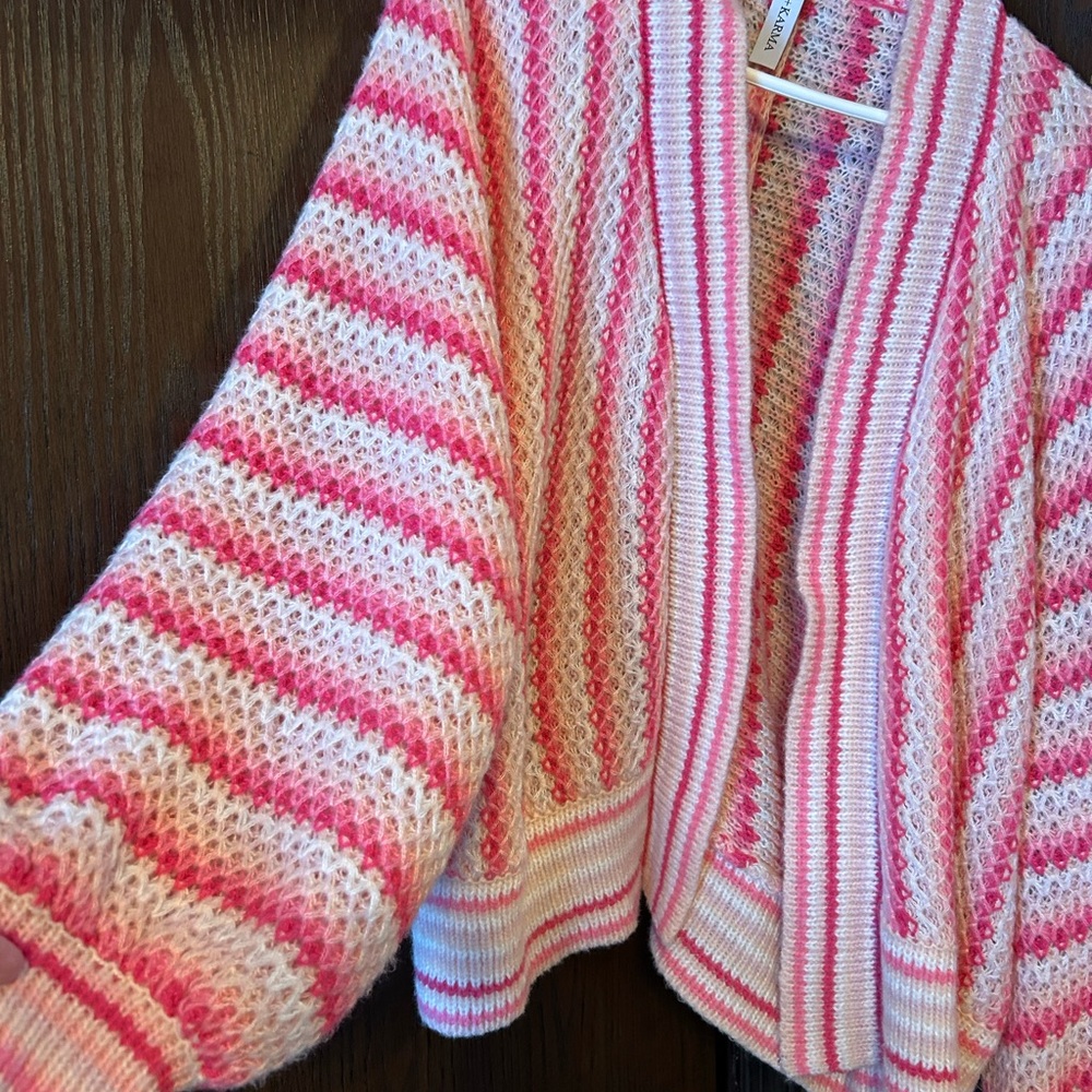 Striped Pink and White Knit Cardigan